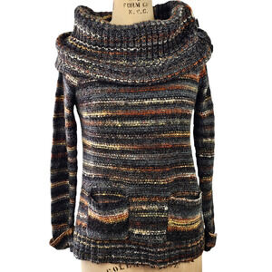 Top 89th & Madison cowl neck gray gold rust long sleeve pockets Small